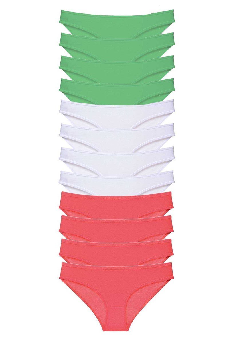 60cdc62ce32bf-1228 12 adet Süper Eko Set Likralı Kadın Slip Külot Yeşil Beyaz Fuşya - Image 1