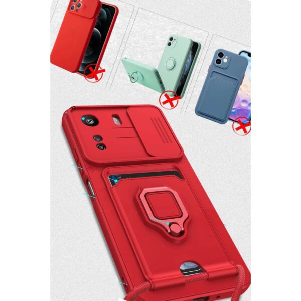 Xiaomi Redmi 13c Kılıf Zuma Kartvizitli Yüzüklü Silikon - Kırmızı - Image 4